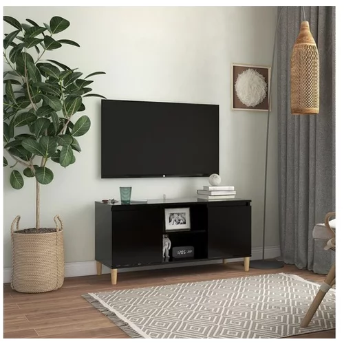  TV omarica s trdnimi lesenimi nogami črna 103,5x35x50 cm