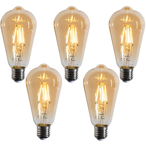 LUEDD Set van 5 E27 dimbare LED lampen filament ST64 goud 4.5W 450 lm 2200K Slike