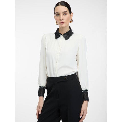 Orsay Cream women's shirt with contrasting collar - Women's Cene