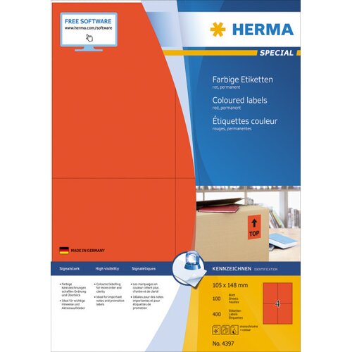Herma Coloured Labels A4 105x148 mm red paper matt 400 pcs. Cijene