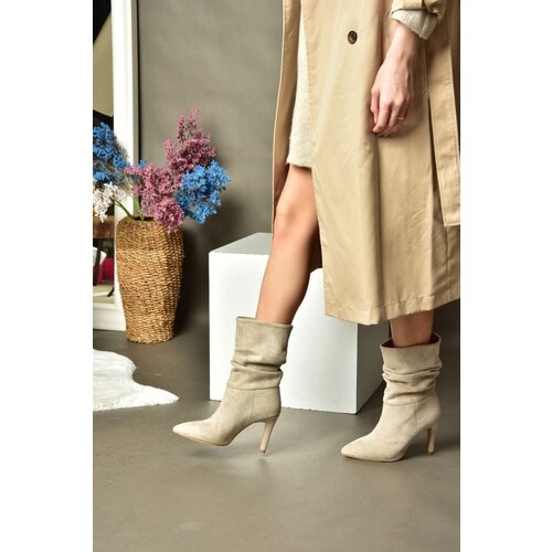 Fox Shoes R404020302 Women's Beige Suede Slim Heeled Pleated Boots Slike