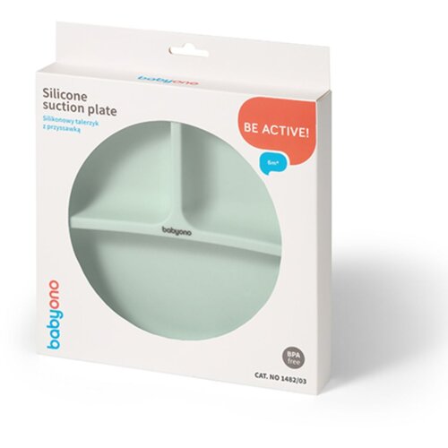 BabyOno Siilicone Plate 6m+ deljeni krožnik s priseskom Sage 1 kos Slike