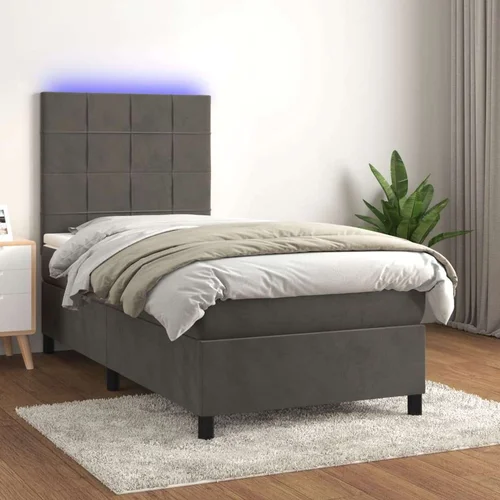  box spring s madracem LED tamnosivi 90x190 cm baršun