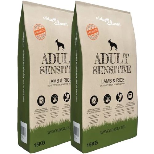 vidaXL Premium suha hrana za pse Adult Sensitive Lamb & Rice 2 kom 30 kg
