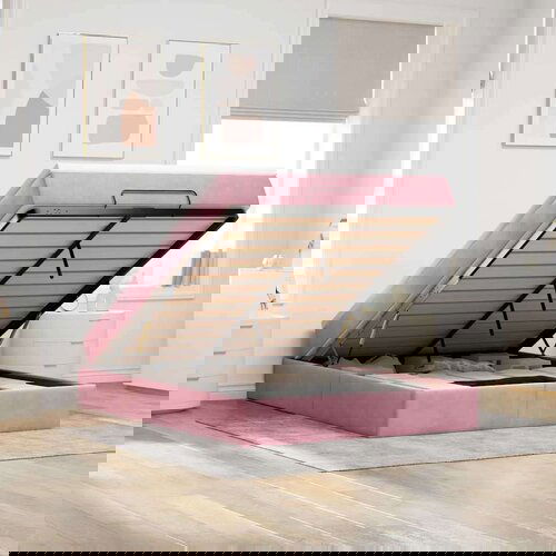  Otomanska postelja z vzmetnico roza 140x200cm žamet Slike