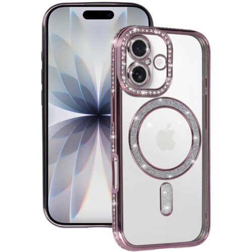 Onasi Silikonski ovitek Luxury MagSafe za iPhone 17 Pro Max - prozorno roza z ble&scaron;čicami Cene