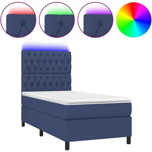 VidaXL Box spring postelja z vzmetnico LED modra 100x200 cm blago, (20899972) Slike