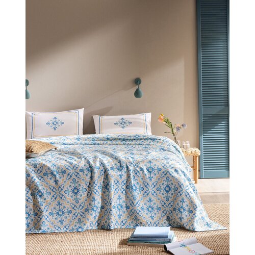 Madame coco Set letnje posteljine Adorlee, 3 komada, Pamučni, 150x220cm,Plavo-narandžasti Cene