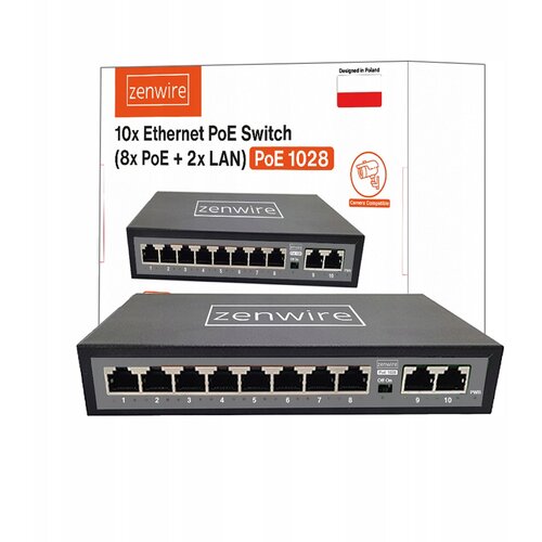 Zenwire 1028 PoE stikalo 10-portno (8x PoE + 2x uplink) Fast Ethernet 10/100, 60 W, Plug & Play za IP kamere, (5000195748) Cene