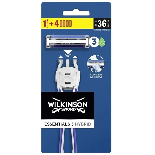 Wilkinson Mu&amp;scaron;ki brijač 3 Flex Hybrid Essentials sa 4 dopune, Plavi Slike