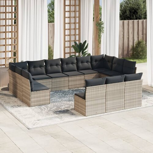 VidaXL 13-dijelni set vrtnih sofa poliratan s jastucima svijetlosivi Slike