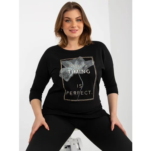 Fashion Hunters Black plus size blouse with application and inscription