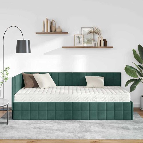  Kutni krevetni okvir s madracem 2 kom. Tamnozelena 90 x 200 cm Slike