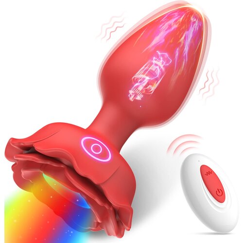 SuperLove Horny Rose Light-Up Vibrating Butt Plug with Remote Red Cene