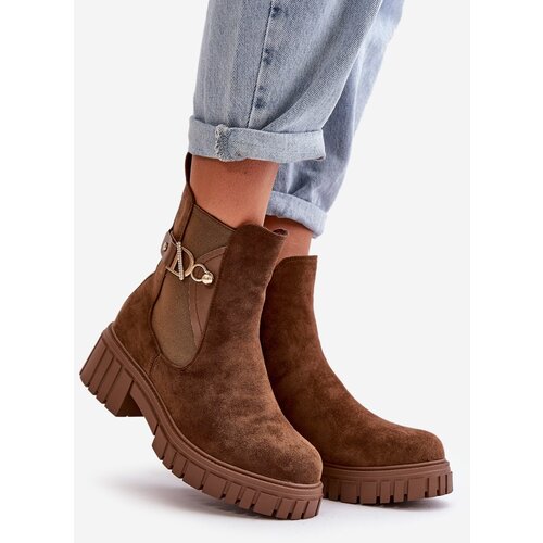 Kesi Insulated women&amp;#039;s ankle boots with gold details Eco suede brown Bervena Slike