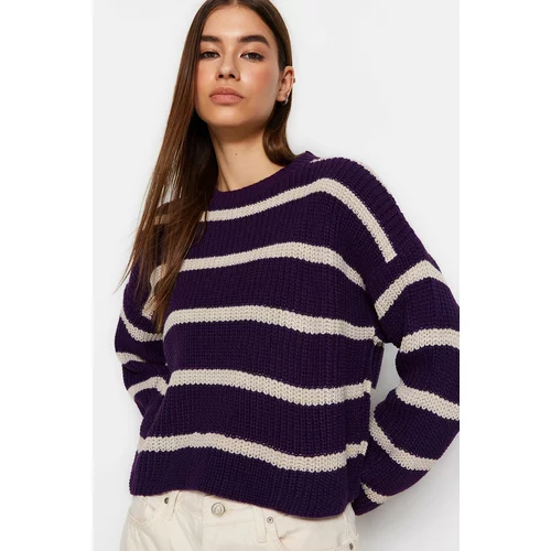 Trendyol Light Purple Crop Basic Striped Knitwear Sweater