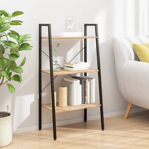 VidaXL 3-nadstropni stoječi regal svetlo rjav in črn 56x35x108 cm Slike