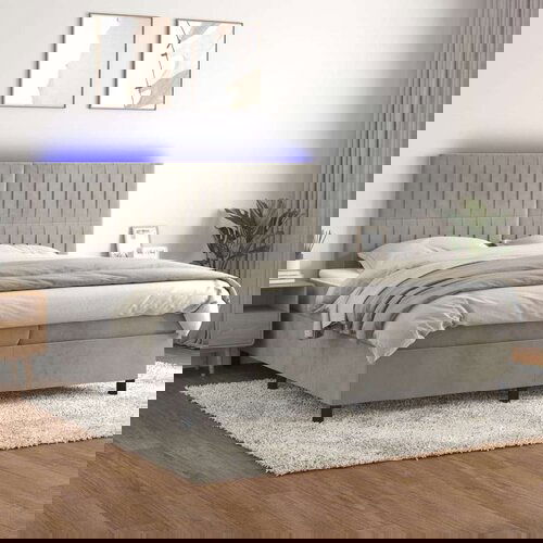  Box spring postelja z vzmetnico LED svetlo siva 200x200cm žamet, (20761261) Slike