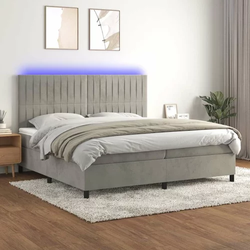  Box spring postelja z vzmetnico LED svetlo siva 200x200cm žamet, (20761261)