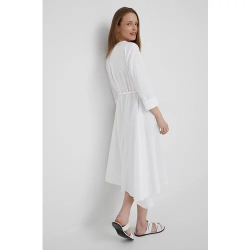 Dkny Pamučna haljina boja: bijela, maxi, širi se prema dolje
