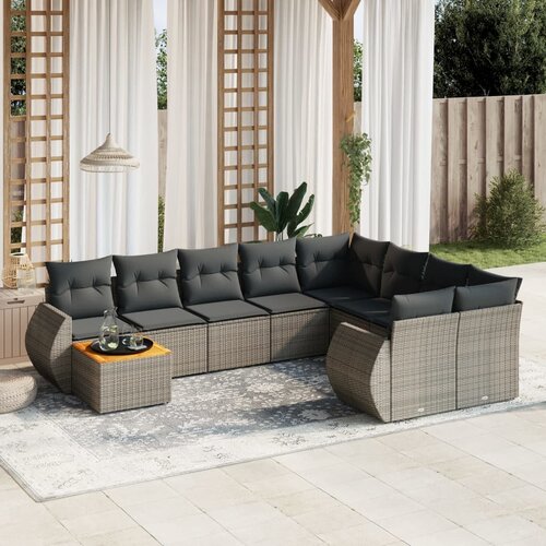 vidaXL 10-dijelni set vrtnih sofa od poliratana s jastucima sivi Cijene