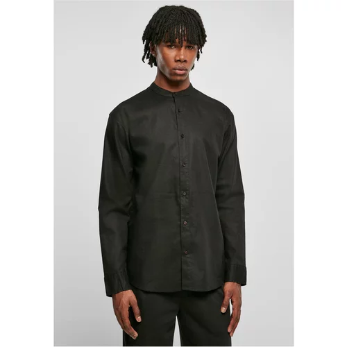UC Men Cotton linen shirt with stand-up collar black