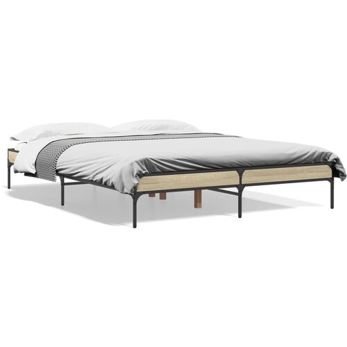 VidaXL Posteljni okvir sonoma hrast 140x200 cm inž. les in kovina Slike
