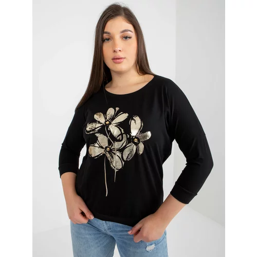 Fashion Hunters Black blouse plus size with glossy print