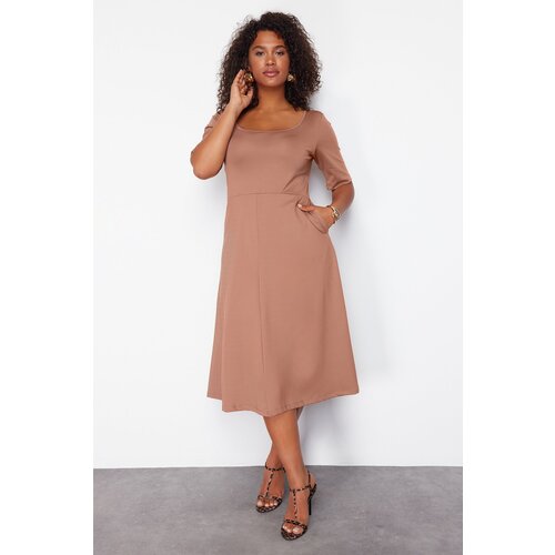 Trendyol curve mink more sustainable midi knitted dress Cene