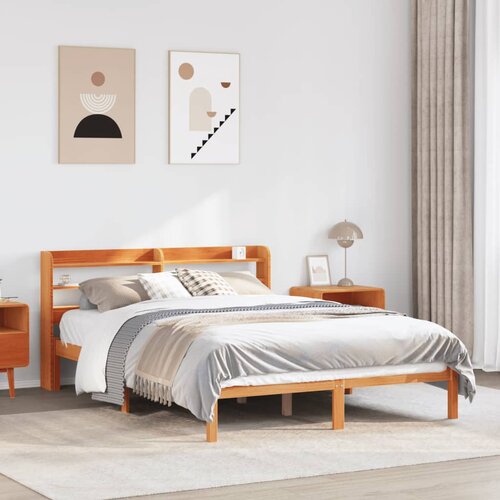 vidaXL Posteljni okvir z vzglavjem voščeno rjava 150x200 cm borovina Cene