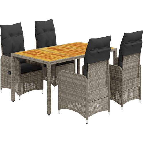  5-dijelni vrtni bistro set od poliratana s jastucima sivi Siva 150 x 90 x 75 cm Slike