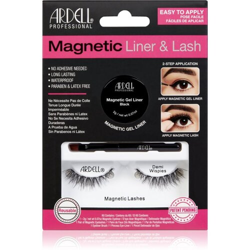 Ardell Magnetic Liner & Lash Demi Wispies odtenek Black darilni set magnetne trepalnice Demi Wispies 1 kos + magnetno črtalo v gelu 2 g Black + čopič za črtalo 1 kos Cene