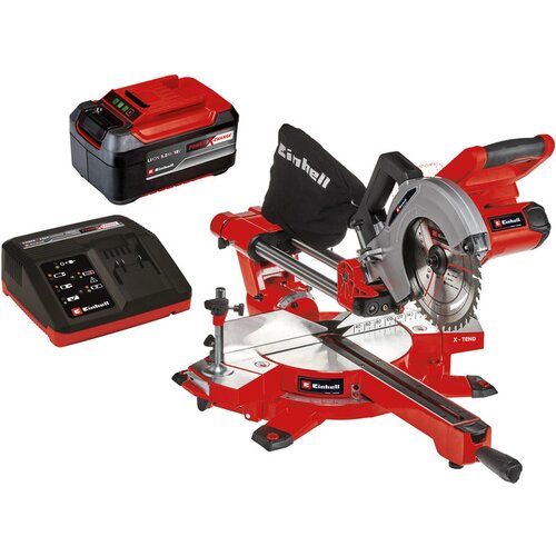 Einhell aku. potezna testera te-sm 36/210 li + punjiva baterija 5,2Ah and 4A fastcharger pxc-starter-kit + baterija power-x-change plus 18V 5,2Ah Cene