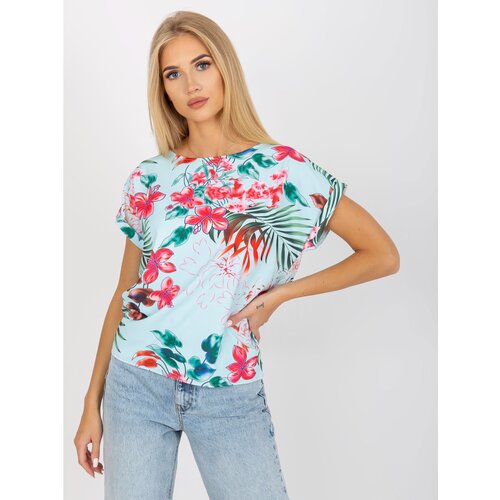 Fashion Hunters Light blue blouse with summer pattern RUE PARIS Slike