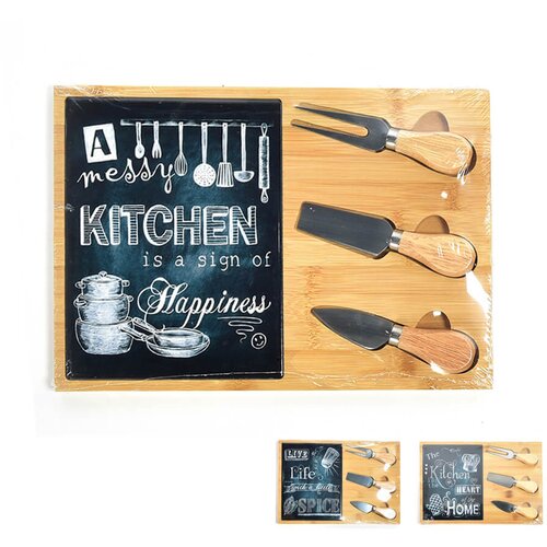 Mhome Set deska za rezanje 53x12x3,5cm + 3kos noži za sir Kitchen / les, inox, (21318147) Cene
