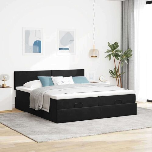 VidaXL Otomanski okvir kreveta s madracima crni 180x200cm bar&amp;scaron;unasti Slike