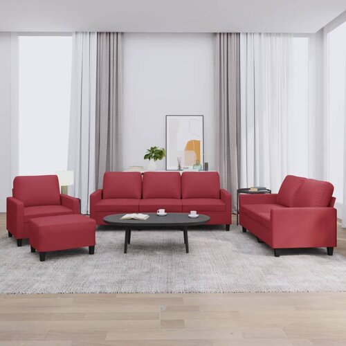 VidaXL 4-dijelni set sofa s jastucima crvena boja vina od umjetne kože Slike