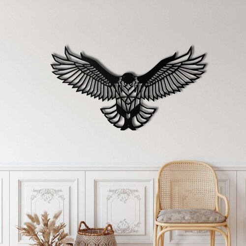 Wallxpert metalni zidni ukras 5002, geometrijski orao ra&scaron;irenih krila, 76 x 38 cm, crni Cene