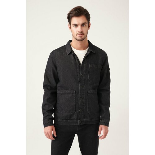 Avva Men's Black Classic Collar 100% Cotton Comfort Fit Comfortable Cut Denim Coat Slike