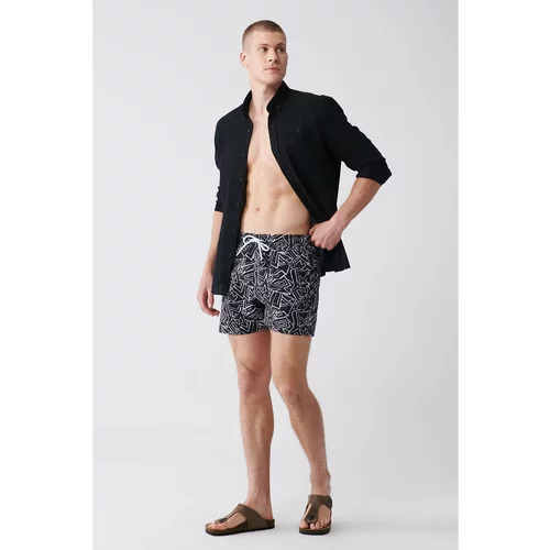Avva Men's Black Quick Dry Printed Standard Size Swimwear Marine Shorts