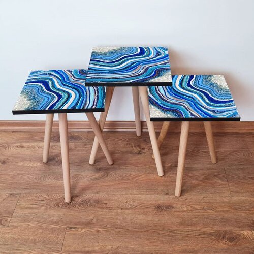 Hanah home 3Shp290 - navy blue navy bluebluewhitepurple nesting table (3 pieces) Cene