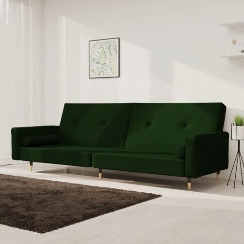  The Living Store Kavč dvosed z ležiščem in dvema blazinama temno zelen žamet - Raztegljiv Kavč, (21448023) Cene