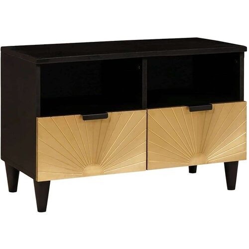 vidaXL TV ormar Crna i zlatna 70 x 33 x 46 cm masivno drvo manga Cene