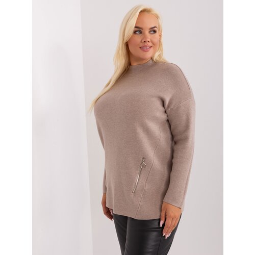 Fashion Hunters dark beige women's sweater plus size with turtleneck Slike