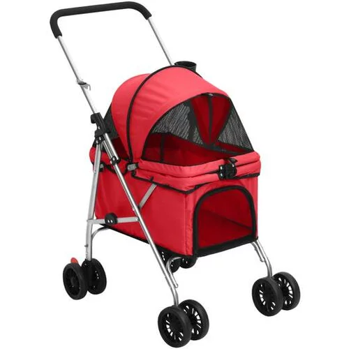  Zložljiv pasji voziček rdeč 76x50x100 cm Oxford blago