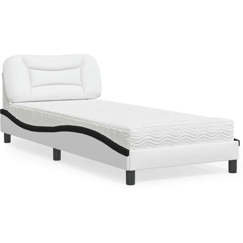 VidaXL Postelja z vzmetnico bela in črna 90x190 cm umetno usnje Slike