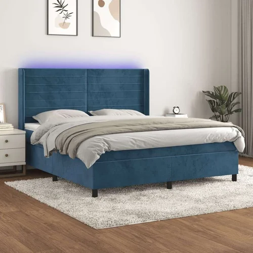  box spring s madracem LED tamnoplavi 180x200 cm baršun