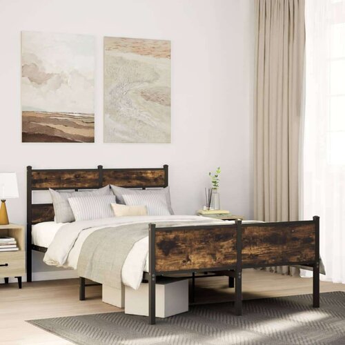 VidaXL Posteljni okvir brez vzmetnice hrast 120x200 cm inženirski les Slike