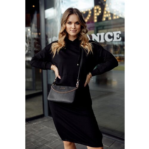 FASARDI Basic black dress with pocket and binding Cene