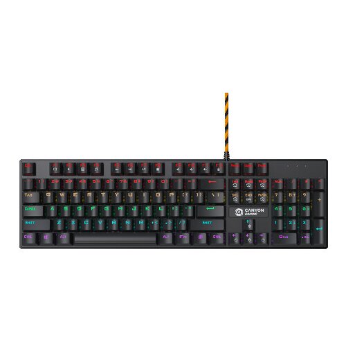 Canyon wired black mechanical keyboard with colorful lighting system104PCS rainbow backlight LED,also can custmized backlight,1.8M braided Cene